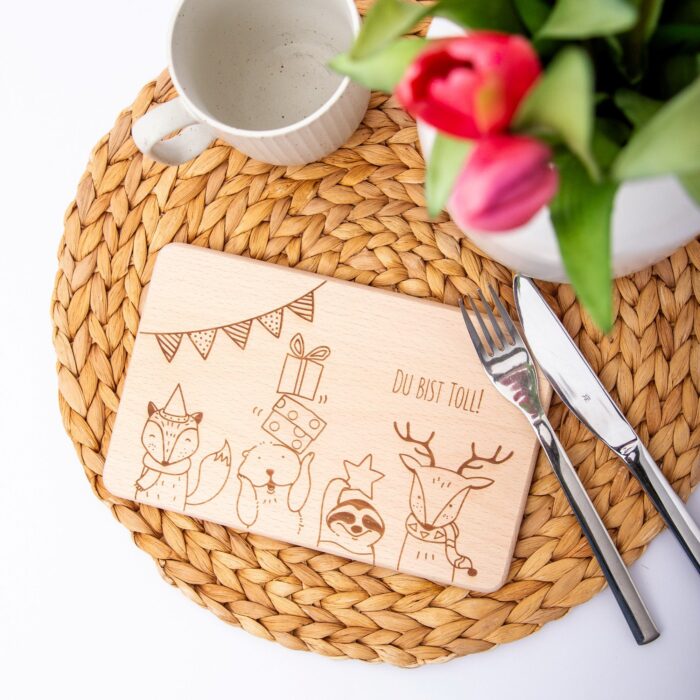 Vollholzbrettchen Walttiere mit Aufschrift DU BIST TOLL