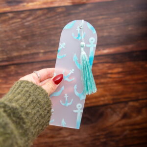 Maritimes Lesezeichen mit Anker aus Milchglas Acryl, Geschenkidee für Bücherwürmer