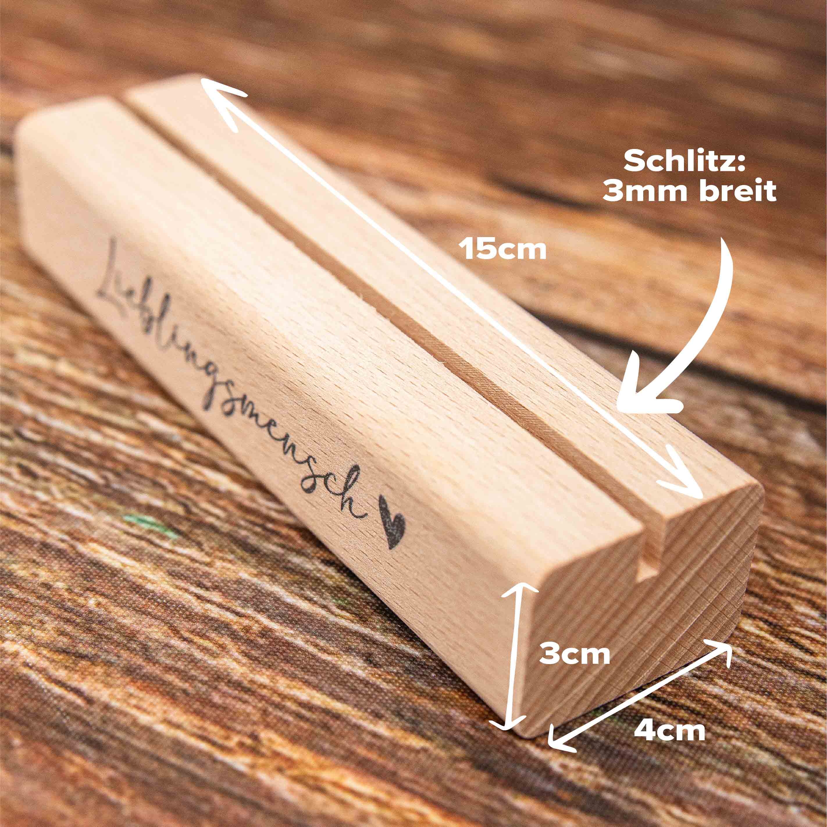 Massiver Kartenhalter aus Echtholz – Handgefertigter Fotoständer & Postkartenhalter aus Leipzig – Buche oder Eiche 2 Fotohalter, Kartenhalter aus Holz, Bildhalter, Holzsockel mit Spruch, Sockel für Postkarte