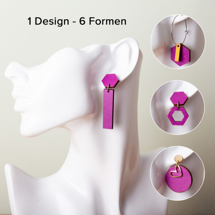 Holzohrringe BEERE, geometrische Ohrringe Holz, handgemachter Schmuck aus Leipzig, Ohrstecker BEERE aus Holz, nachhaltige Ohrringe Lila