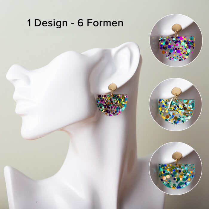 Acrylohrringe farbig, geometrische Ohrringe Glitzer, handgemachter Schmuck Leipzig, Ohrstecker bunt, Glitzer gold Rosa, Glitzer Gold Grün, Glitter Ohrringe Edelstahl