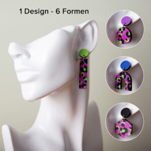 Neon Leo Pink Ohrringe aus Acryl, geometrische Ohrringe Acryl, handgemachter Schmuck aus Leipzig, Ohrstecker Leo Rosa aus Acryl