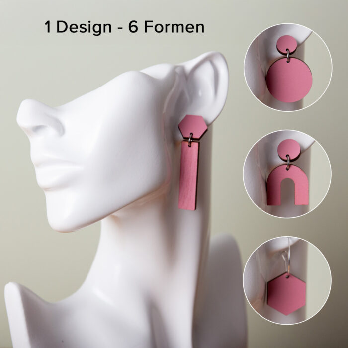 Holzohrringe Rosa, geometrische Ohrringe Holz, handgemachter Schmuck aus Leipzig, Ohrstecker Rosé aus Holz, nachhaltige Ohrringe.