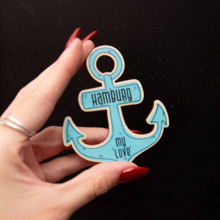 Magnet Anker aus Holz, Holzmagnet Anker Hamburg / Stadtname My Love