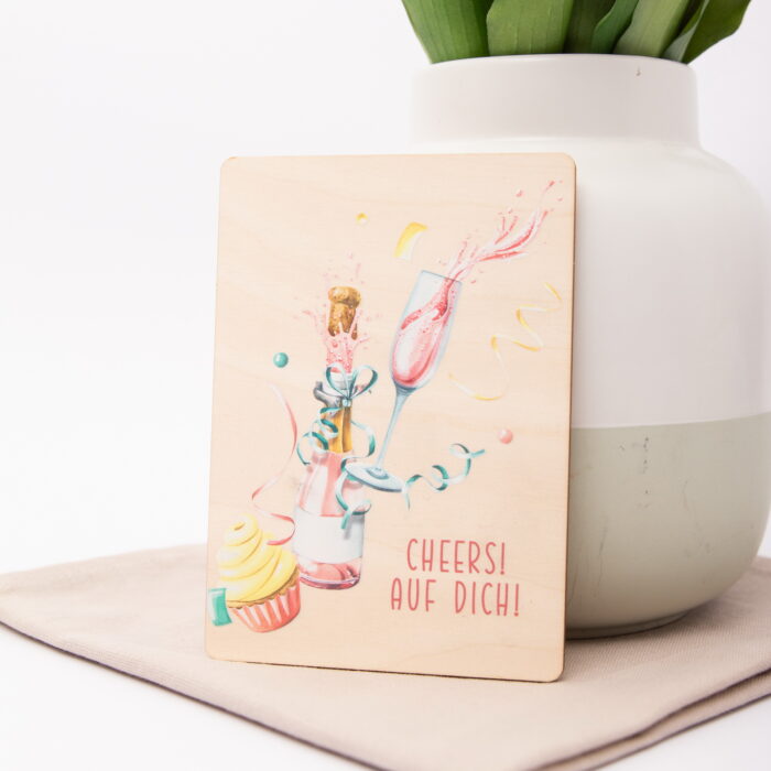 Holzpostkarte Cheers! Auf dich!