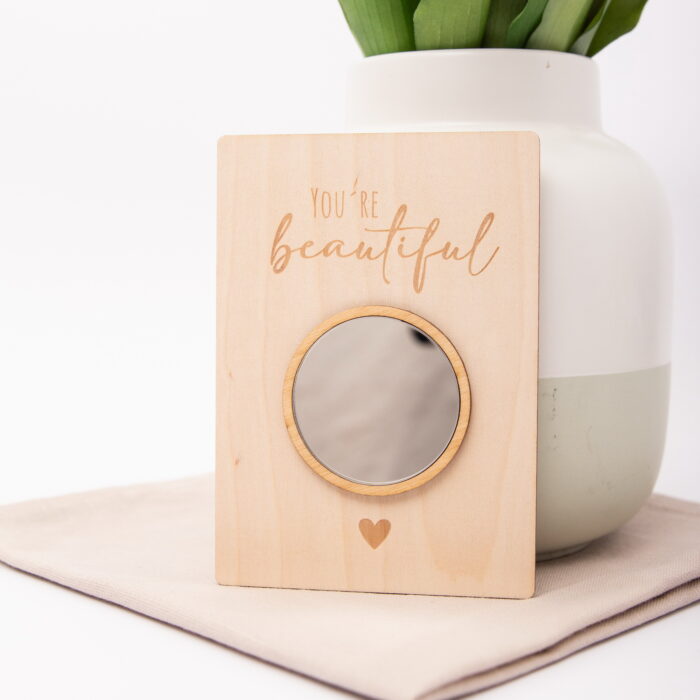 You´re beautiful Holzpostkarte mit Spiegel