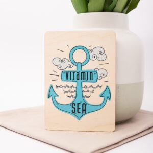 Holzpostkarte Anker mit Spruch Vitamin Sea