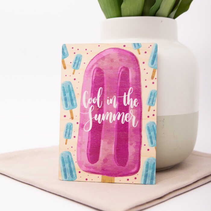 Holzpostkarte Cool in the summer mit Eis