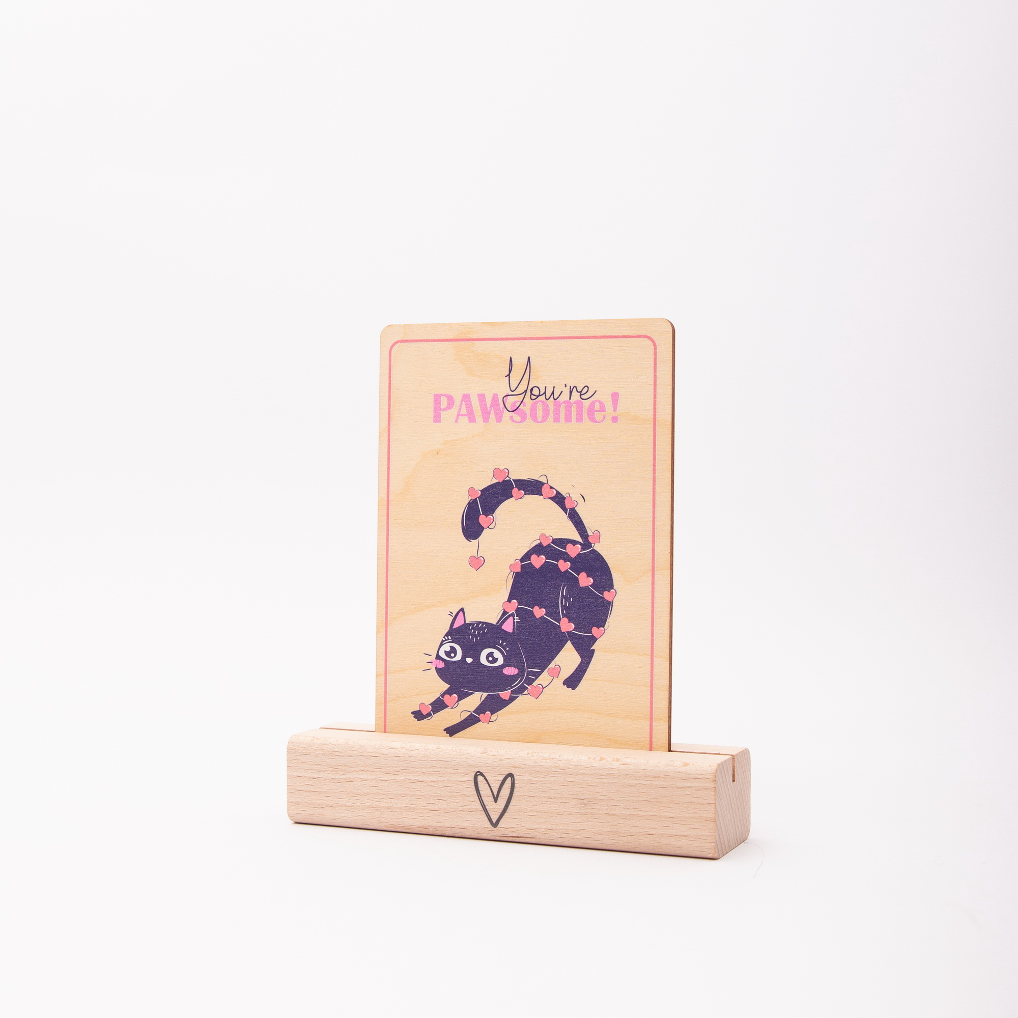 Holzpostkarte „You’re Pawsome“ – Lustiges Katzen Motiv – Geschenk für Katzenliebhaber aus Birkenholz A6 – Witziges Kompliment 5 Holzpostkarte Herz Katze You re pawsome