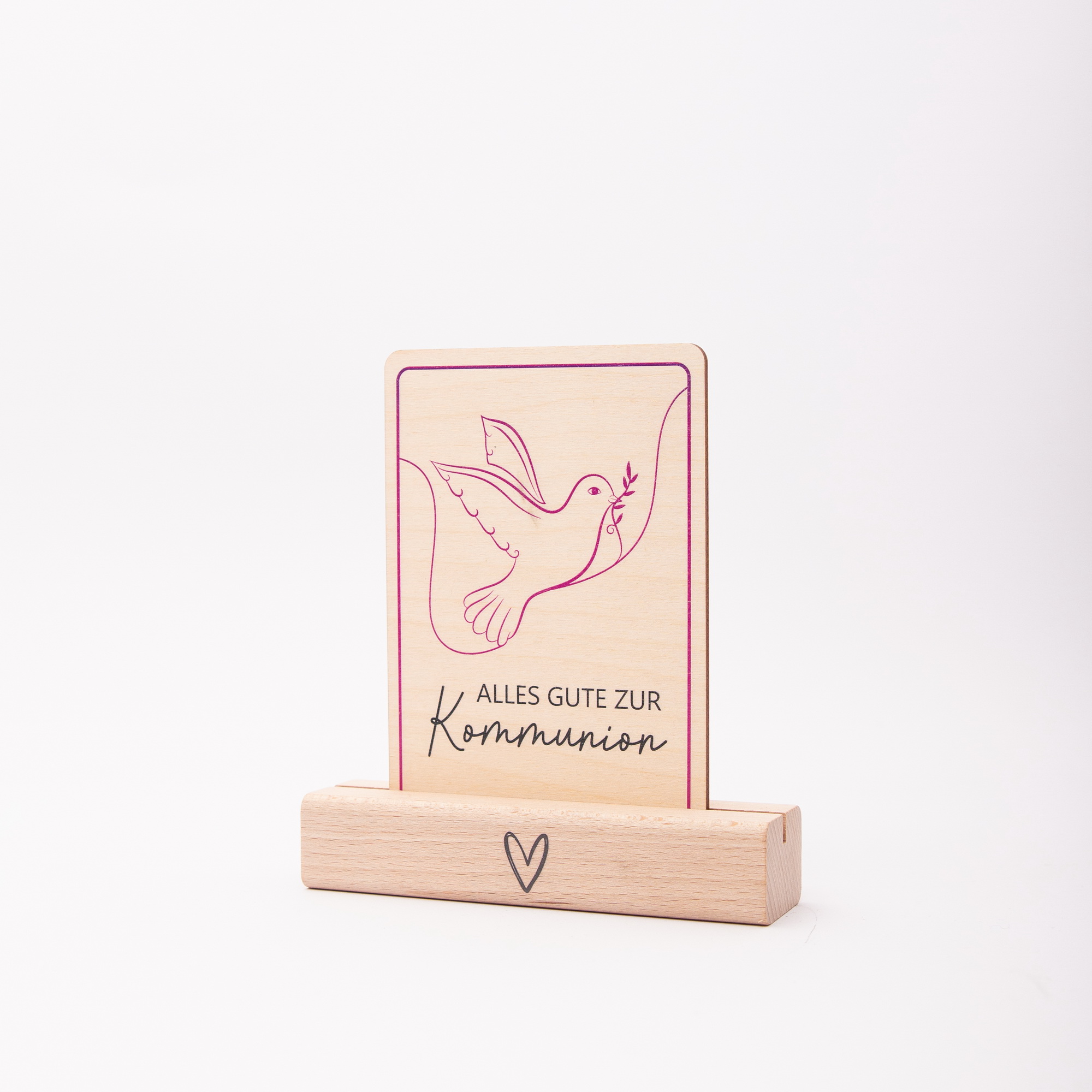 Holzpostkarte zur Kommunion – Edles Tauben Motiv – Besonderes Geschenk aus Birkenholz A6 – Erinnerungsstück zur Erstkommunion 6 Alles gute zur Kommunion mit Taube Holzpostkarte
