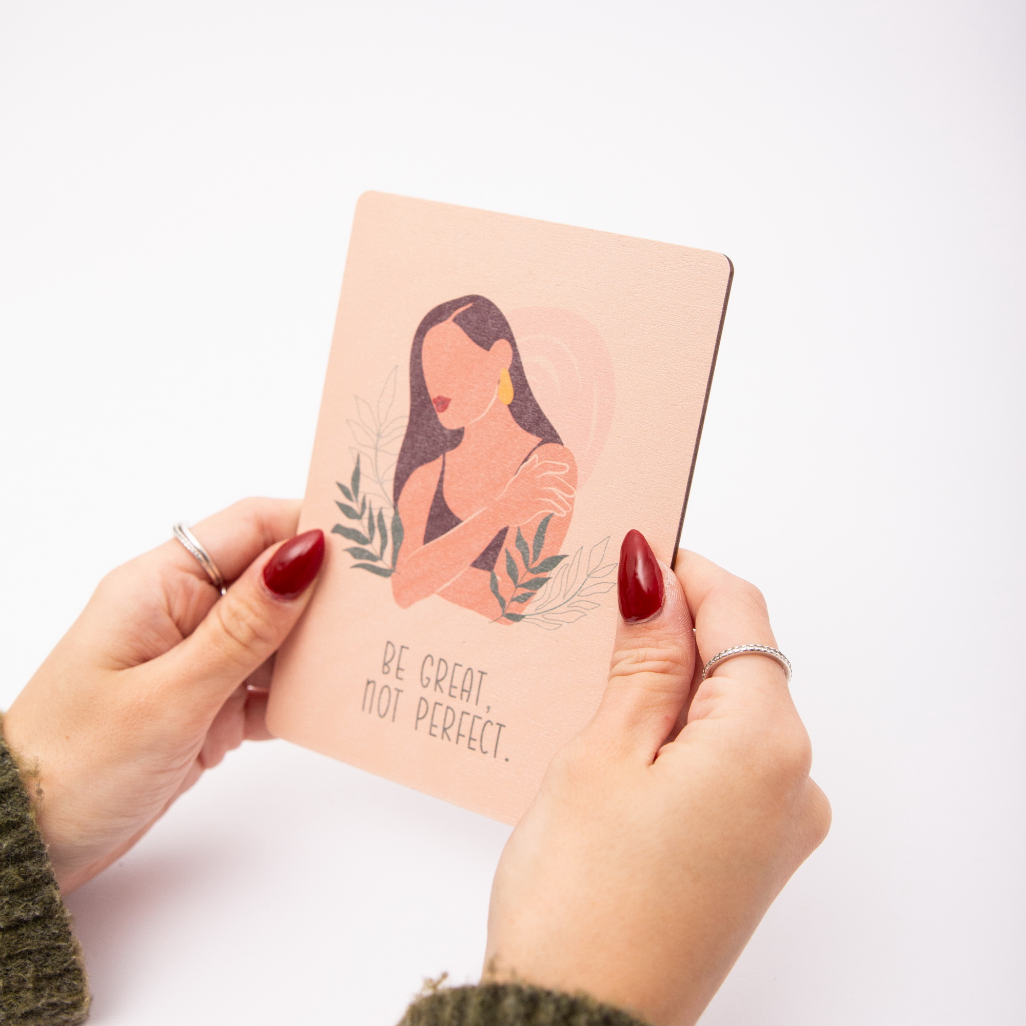 Holzpostkarte „Be great not perfect“ – Selbstliebe & Motivation – Geschenk für Frauen aus Birkenholz A6 – Affirmationskarte 5 Holzpostkarte Be great not perfect