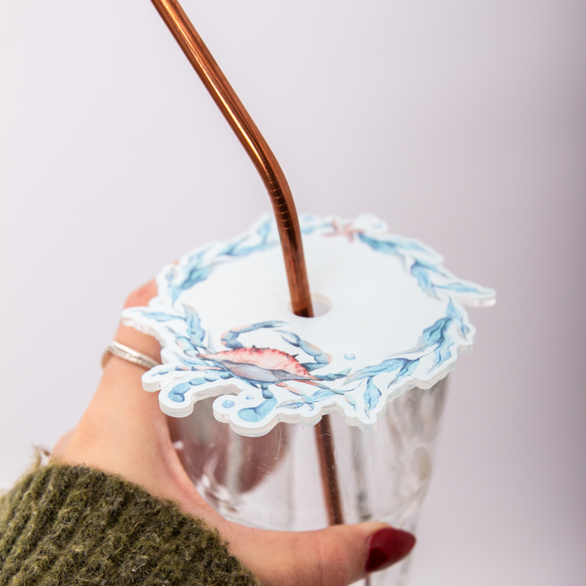 Glasdeckel Maritim „Krabbe & Seestern“ – Insektenschutz für Gläser & Tassen – Getränkeabdeckung aus Holz oder Acryl – Handgemacht in Leipzig 1 Glasdeckel für den Sommer, Insektenschutz getränk, Wein, Glas, Mit Loch und ohne Loch