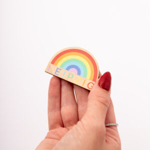 Holzmagnet Regenbogen, Magnet aus Holz mit Stadtname Leipzig
