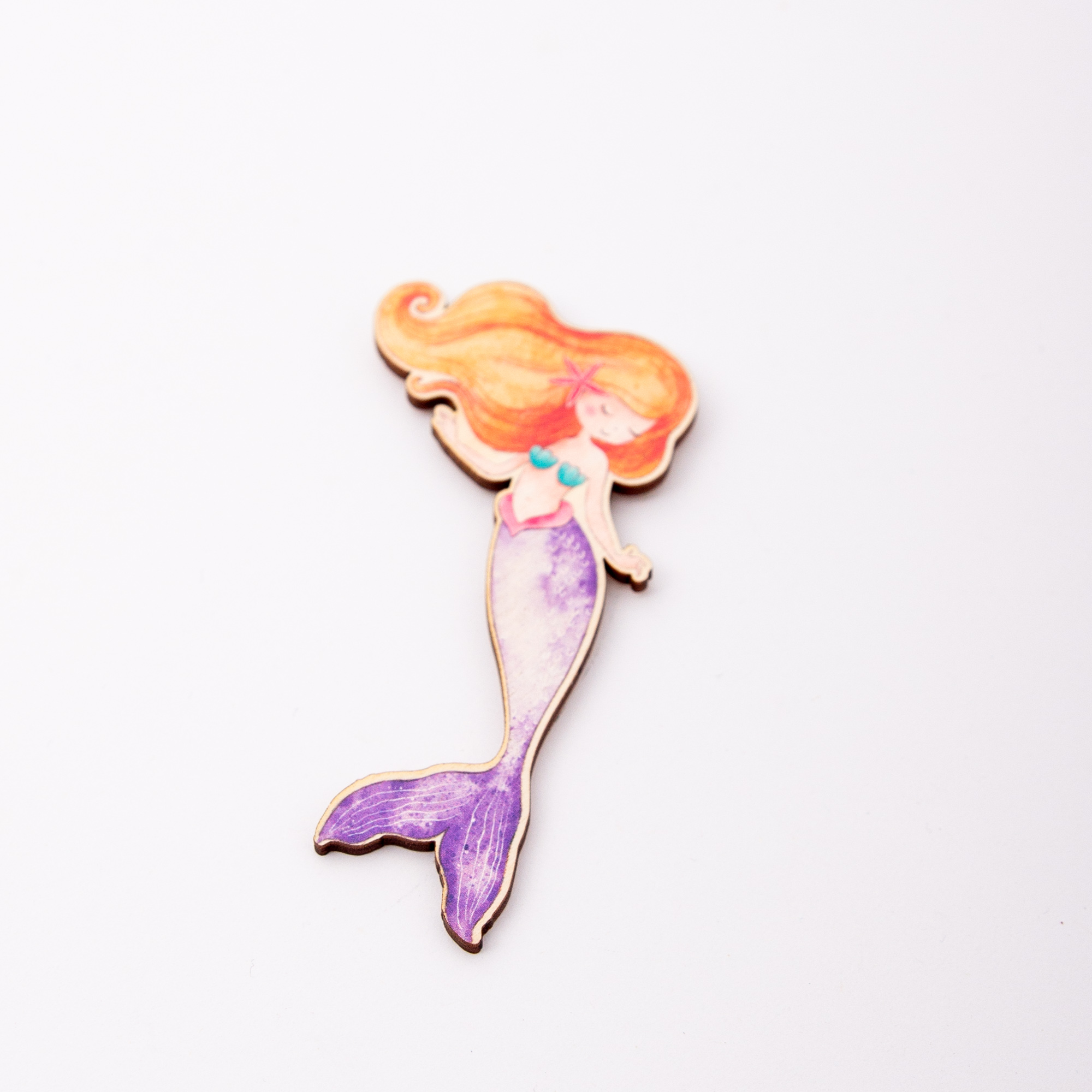 Holzmagnet Meerjungfrau rund – Maritimer Kühlschrankmagnet aus Birkenholz – Geschenk für Nixen & Meereskinder – Made in Leipzig 3 Magnet Meerjungfrau aus Holz, Holzmagnet