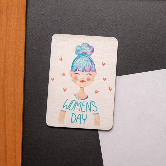 Holzmagnet, Magnet aus Holz mit Frau Womens Day