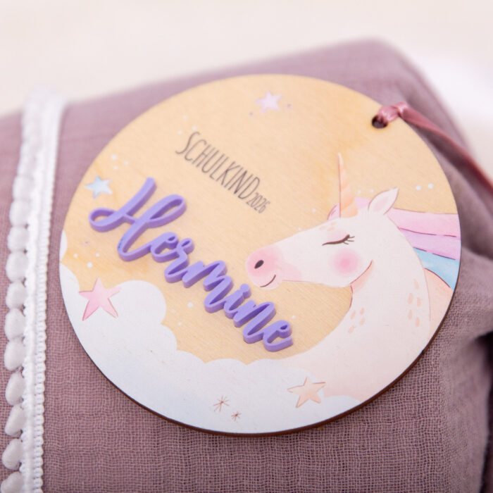 Schulkind 2026 Anhänger mit Name, Einhorn Anhänger Zuckertüte