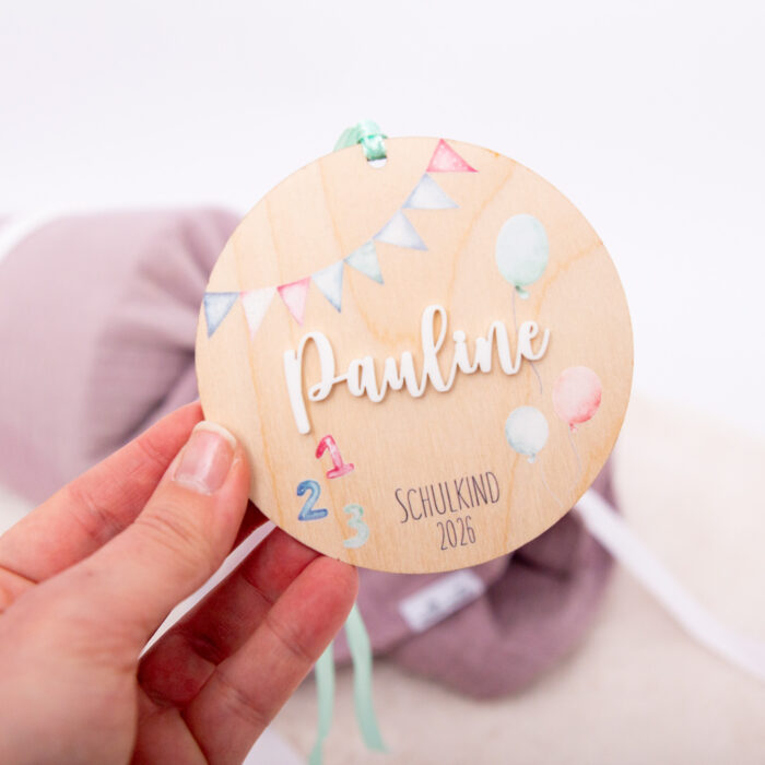 Zuckertütenanhänger mit Name und Wimpel 2026