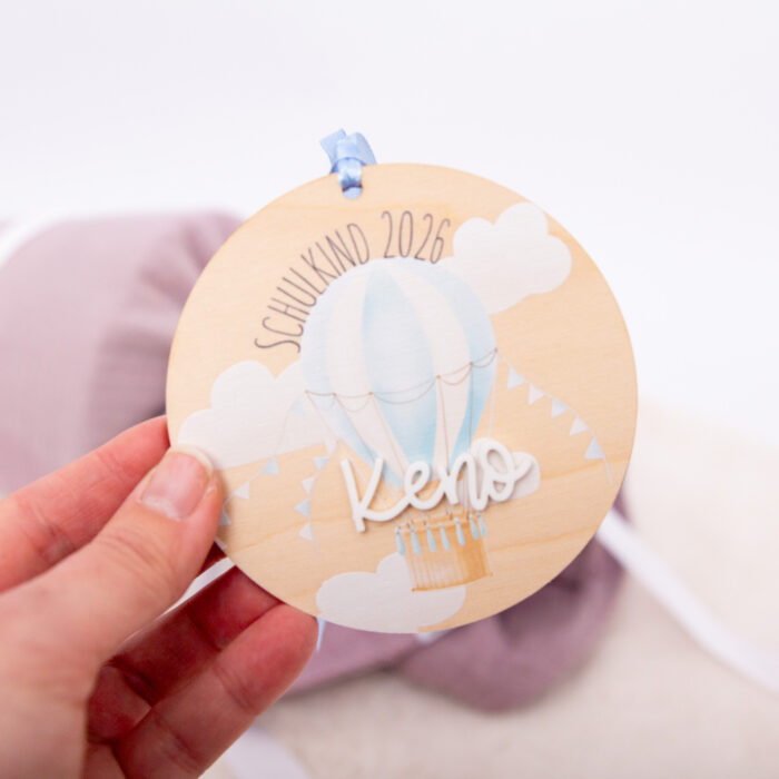 Personalisierter Heißluftballon Zuckertütenanhänger 2026 aus Holz | Handgemachtes Geschenk zur Einschulung mit Namen