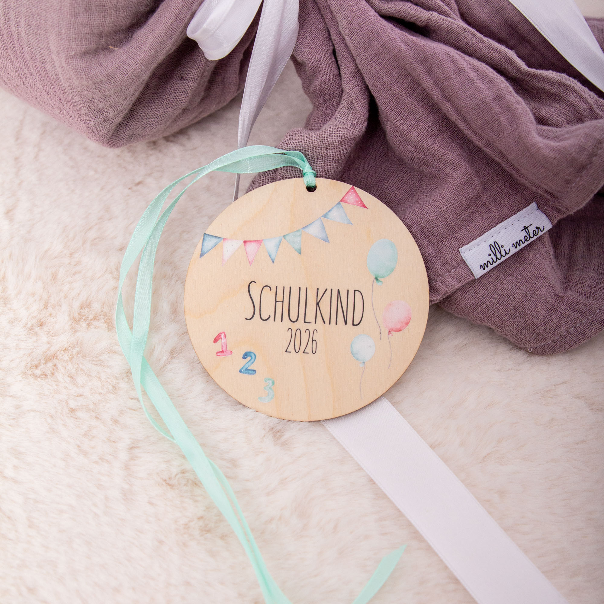 Wimpel Zuckertütenanhänger / Einschulungsanhänger 2026 / Zuckertütenanhänger aus Holz / Geschenkanhänger 6 Einschulungsanhänger Wimpel, Schulkind 2026, Anhänger für Zuckertüte aus Holz