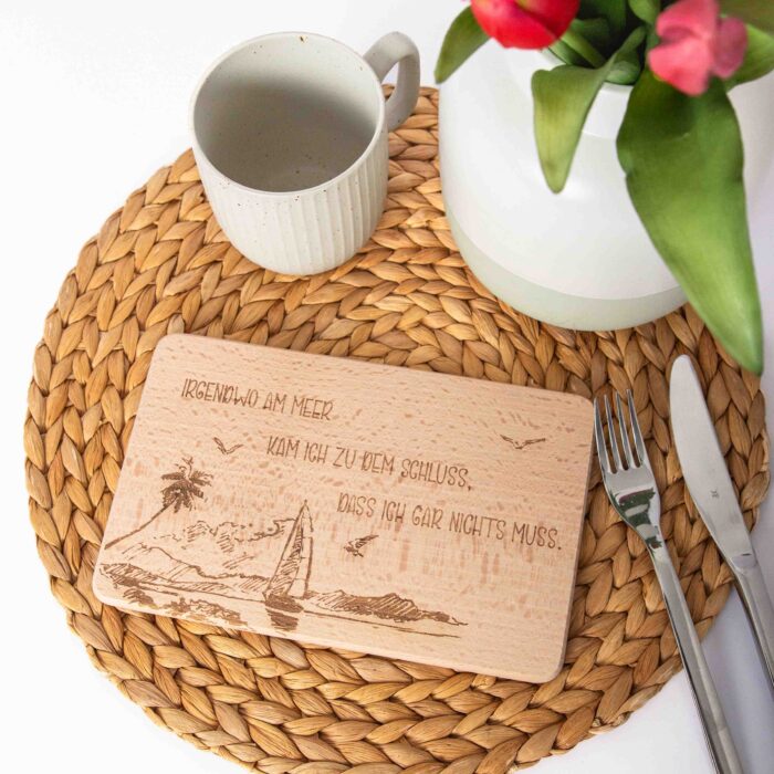 Irgendwo am Meer kam ich zu dem Schluss dass ich gar nichts muss, Geschenkidee, Brotzeitbrett, Holzbrettchen, Nordlicht