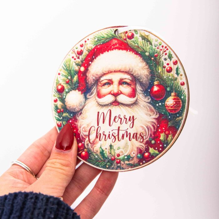 Affirmationsanhänger aus Holz, Affirmation Kinder, Geschenkanhänger, Weihnachtsmann - Merry Christmas