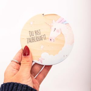Affirmationsanhänger aus Holz, Affirmation Kinder, Geschenkanhänger, Einhorn - Du bist zauberhaft
