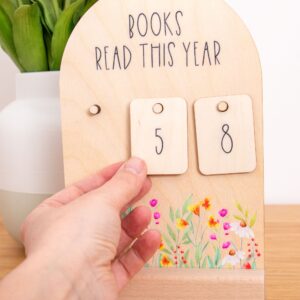 Books read this year bookcounter mit 3 Zahlensteckplätzen. Zählbar bis 999 Bücher. Gelesene Bücher dieses Jahr.