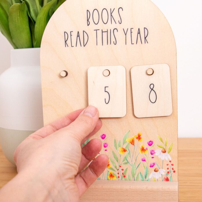 Books read this year bookcounter mit 3 Zahlensteckplätzen. Zählbar bis 999 Bücher. Gelesene Bücher dieses Jahr.