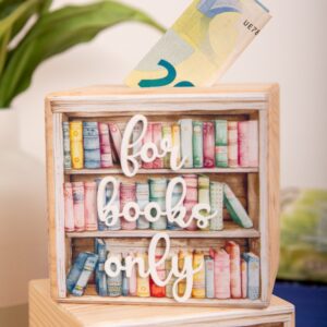 Spardose for books only, Bücherspardose, Spardose aus Holz, Holzspardose, sparen für Bücher