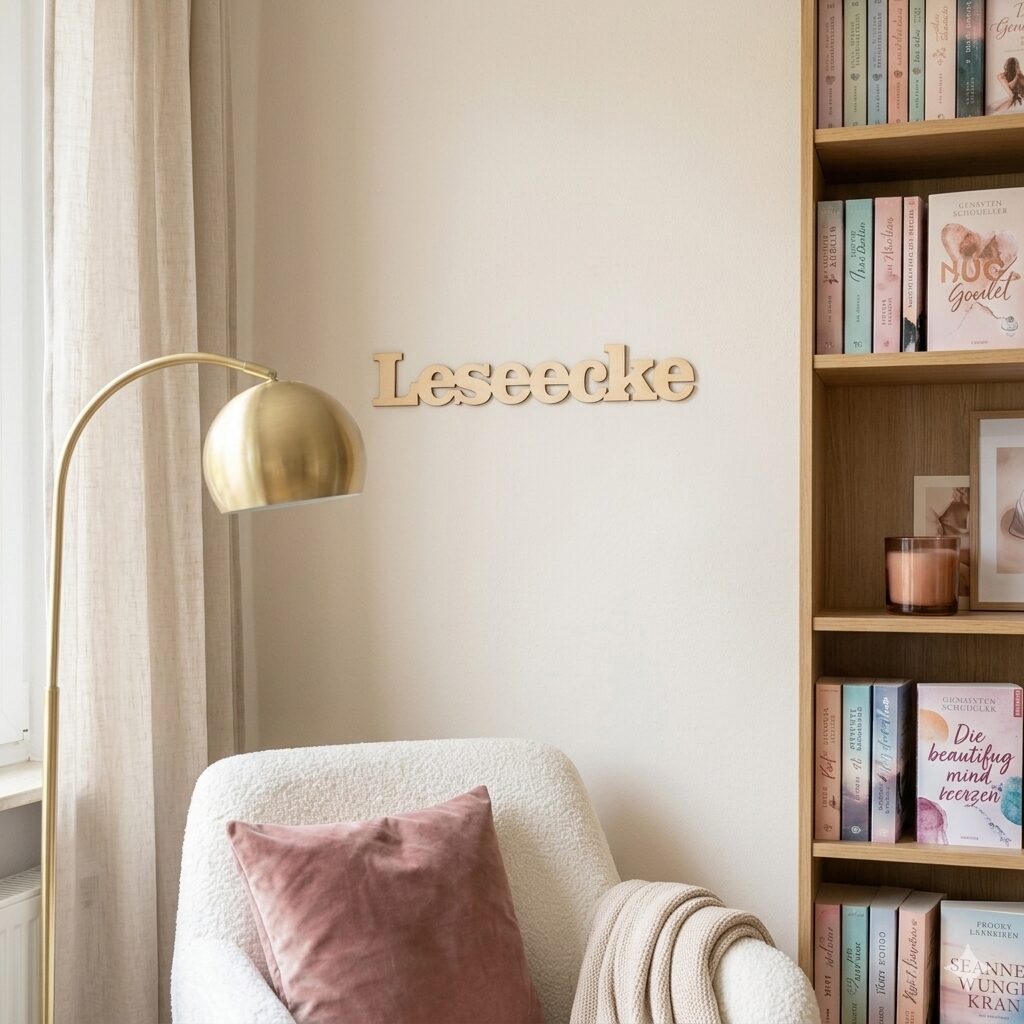 Holz-Schriftzug "Leseecke" – Personalisierter Regaltopper & Türtopper aus Birkenholz 1 Schriftzug Leseecke aus Holz zur Wandmontage. Deko der Leseecke, Wanddeko, Bookaholic, Bookstagram