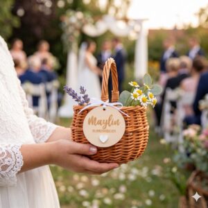 Blumenkind Körbchen mit Name, Flechtkorb für Blumenkind