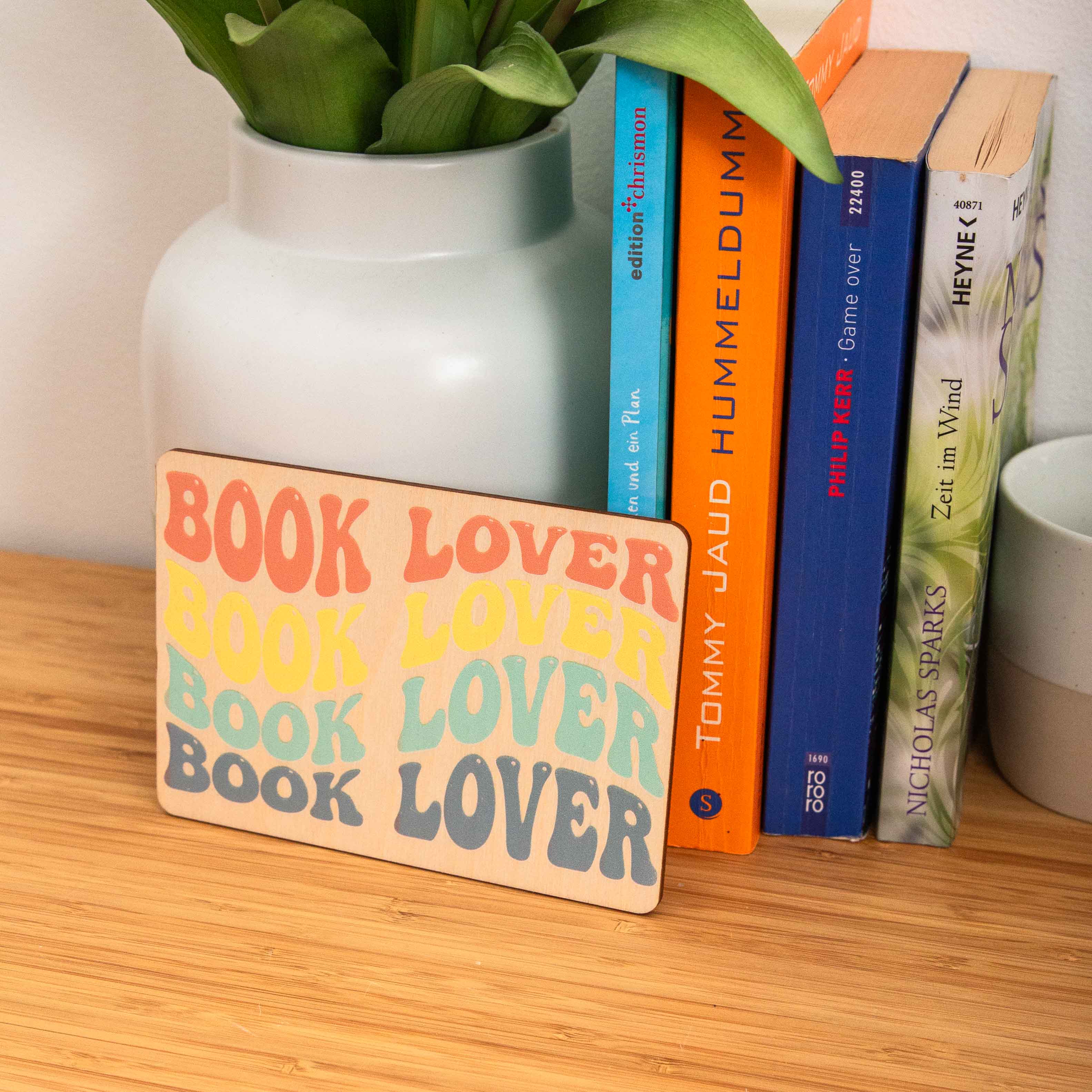 Postkarte Book Lover Welle / Holzpostkarte Booklover Regenbogen / Bookstagram / Postkarten mit Botschaft 4 Postkarte Book Lover, Holzpostkarte mit Aufdruck Book Lover