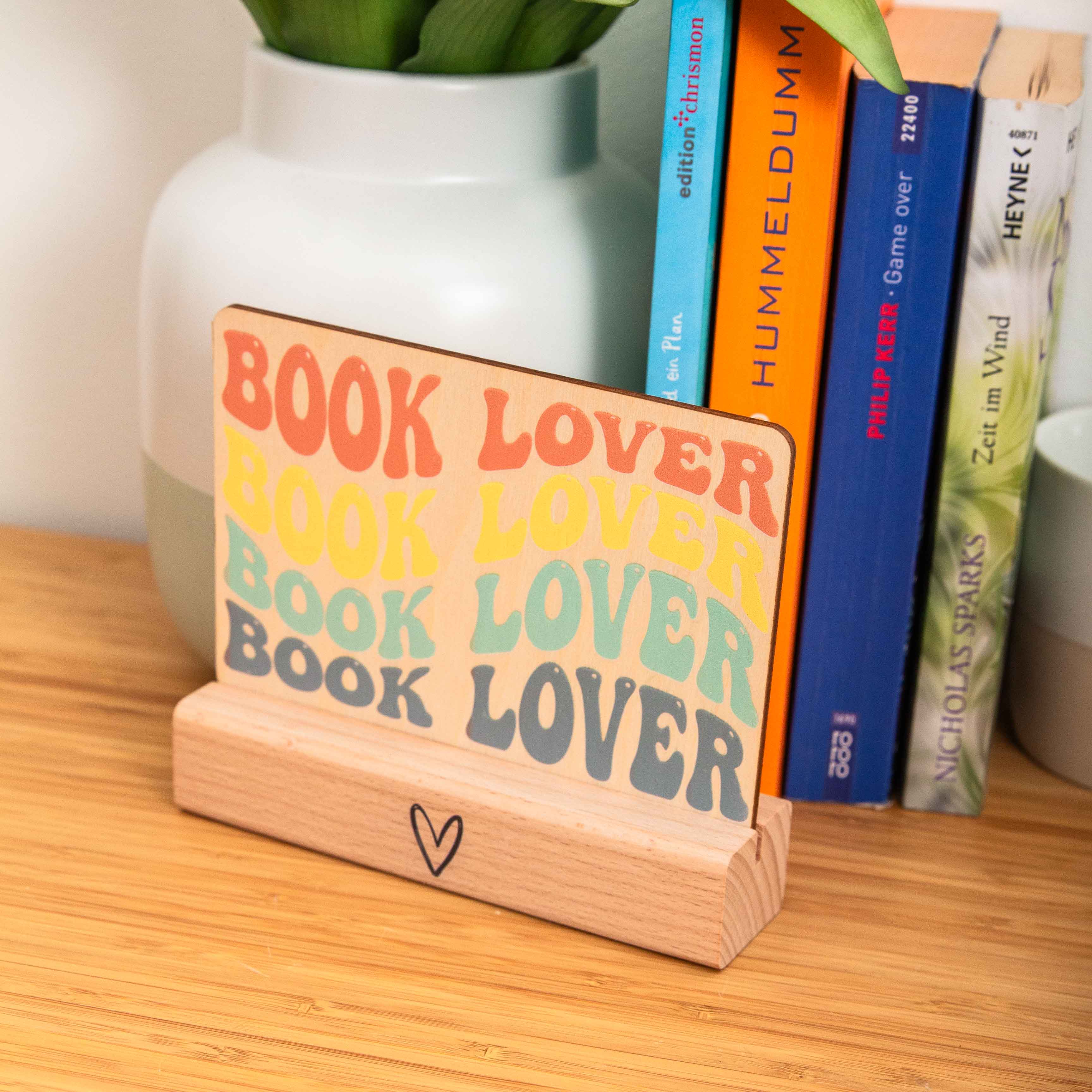 Postkarte Book Lover Welle / Holzpostkarte Booklover Regenbogen / Bookstagram / Postkarten mit Botschaft 1 Postkarte Book Lover, Holzpostkarte mit Aufdruck Book Lover