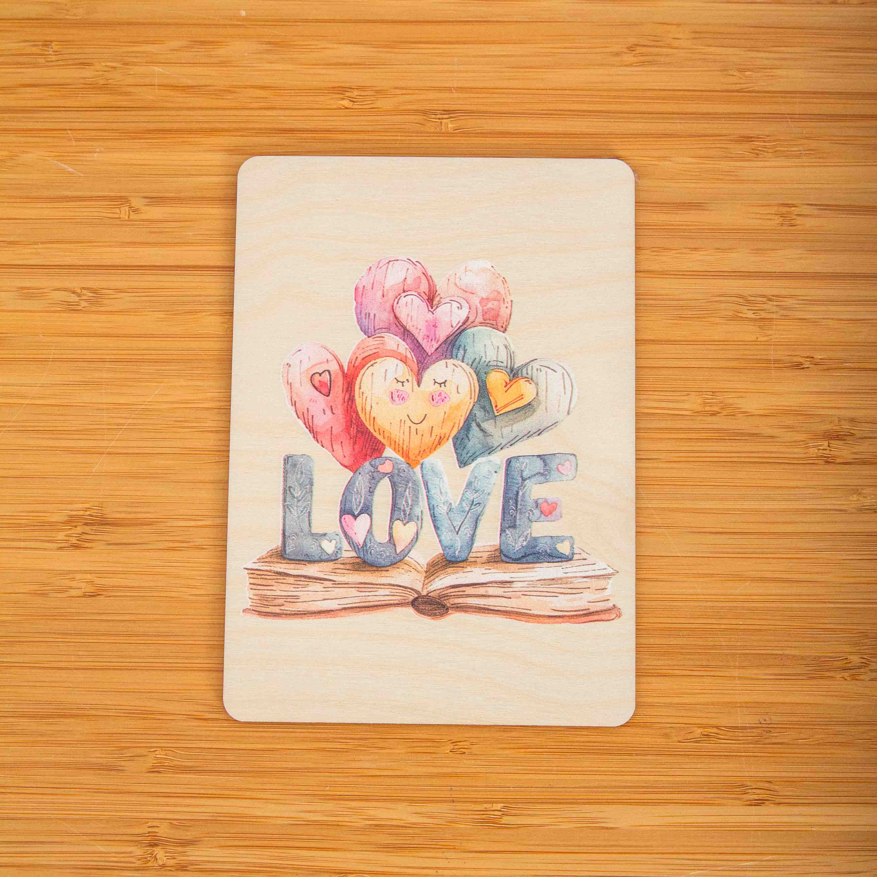 Postkarte Love Books/ Holzpostkarte Bücherliebhaber / Bookstagram / Postkarten mit Botschaft 2 Postkarte Love Books, Postkarte aus Holz