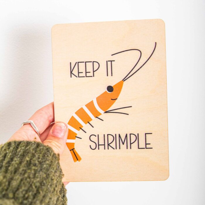Postkarte keep it shrimple / Holzpostkarte Bücherliebhaber / Bookstagram / Postkarten mit Botschaft
