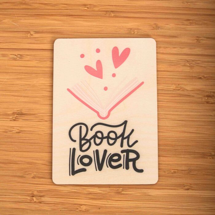 Holzpostkarte Book Lover, Postkarte aus Holz zum Beschreiben