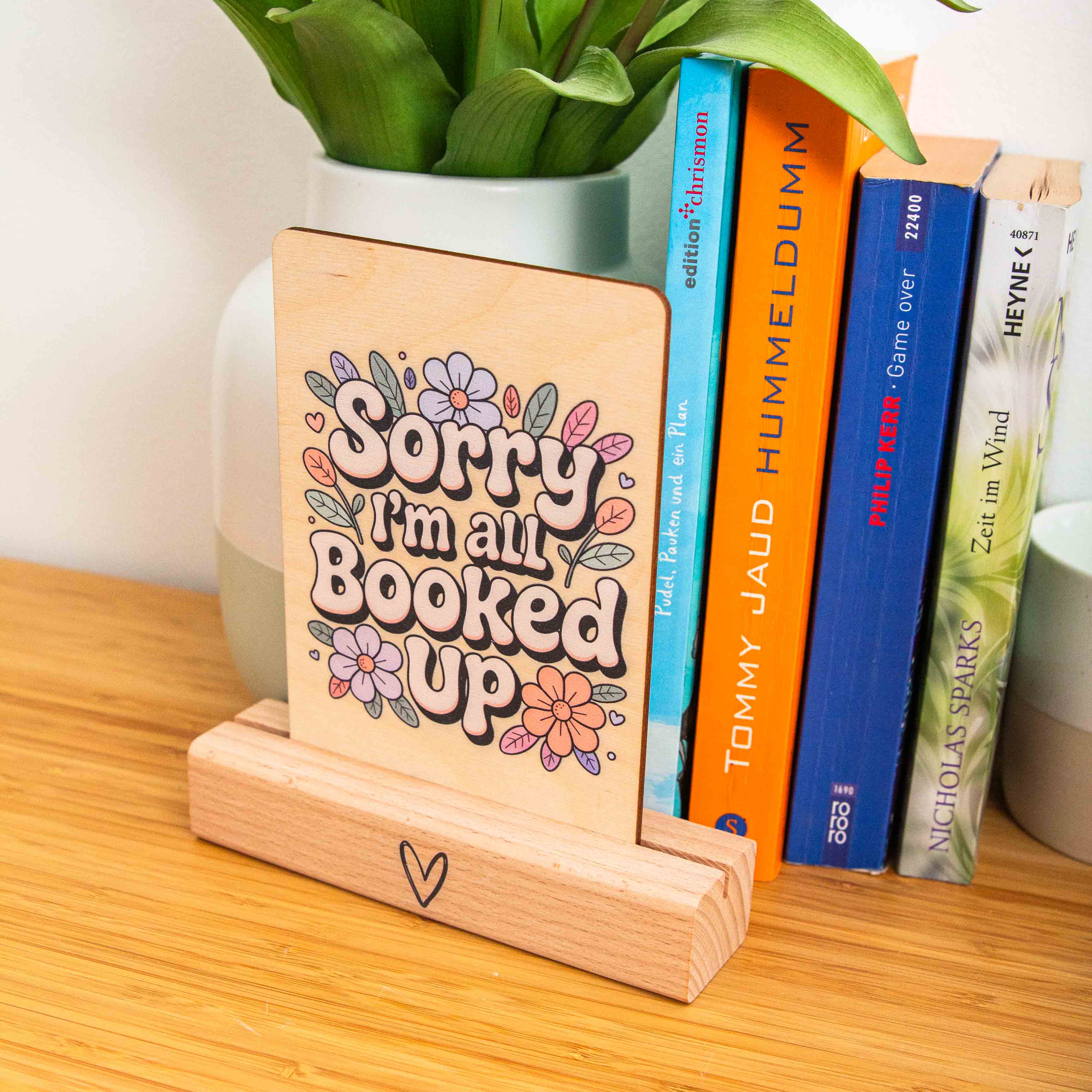 Postkarte Sorry Im all booked up/ Holzpostkarte Bücherliebhaber / Bookstagram / Postkarten mit Botschaft 3 Postkarte Sorry I´m all booked up, Holzpostkarte
