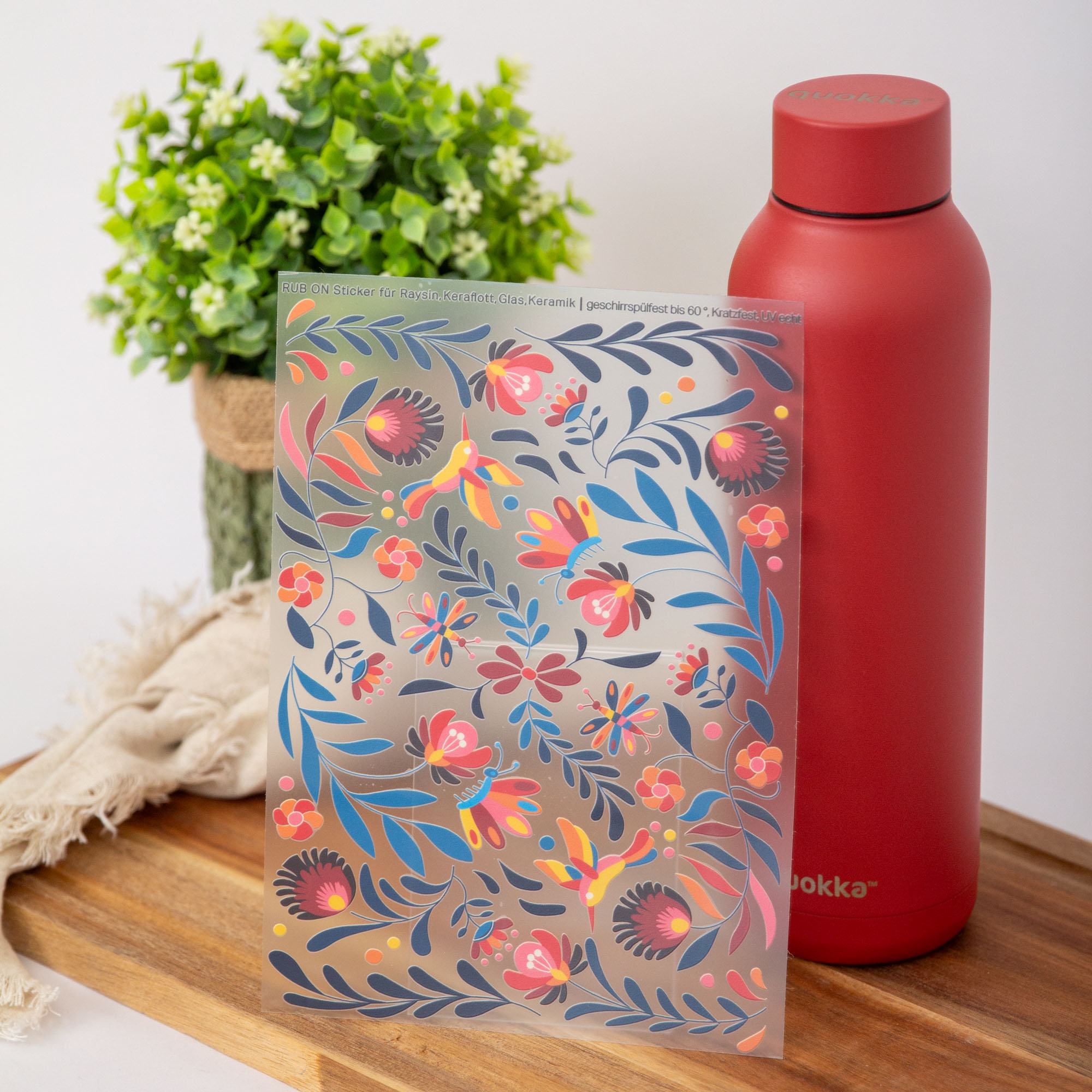 Rub-On Sticker Bogen mit floralem Scandi-Muster | Sticker mit Vögeln & Schmetterlingen | Kratzfeste Motive für Gießpulver, Flaschen, Tassen 3 Rub On Folklore Blumen, Aufkleber Geschirrspülfest, Kratzfest, UV beständig