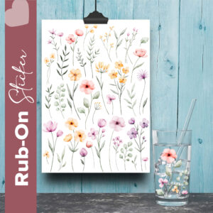 Rub On Sicker mit Blumenwiese, Blümchen, Gräsern , Geschirrspülfest, Kratzfest, UV Beständig.