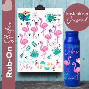RubOn Mockup rote Isoflasche & Flamingos Eiscreme